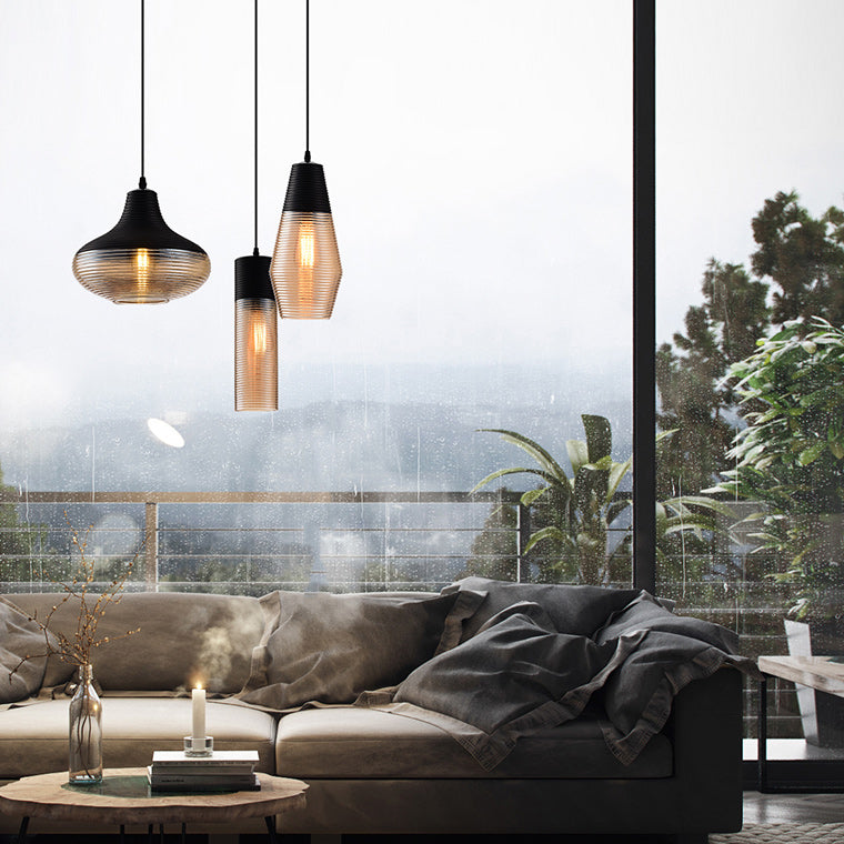 Suspension Renord, Verre Soufflé, Style Scandinave, Noir & Ambre