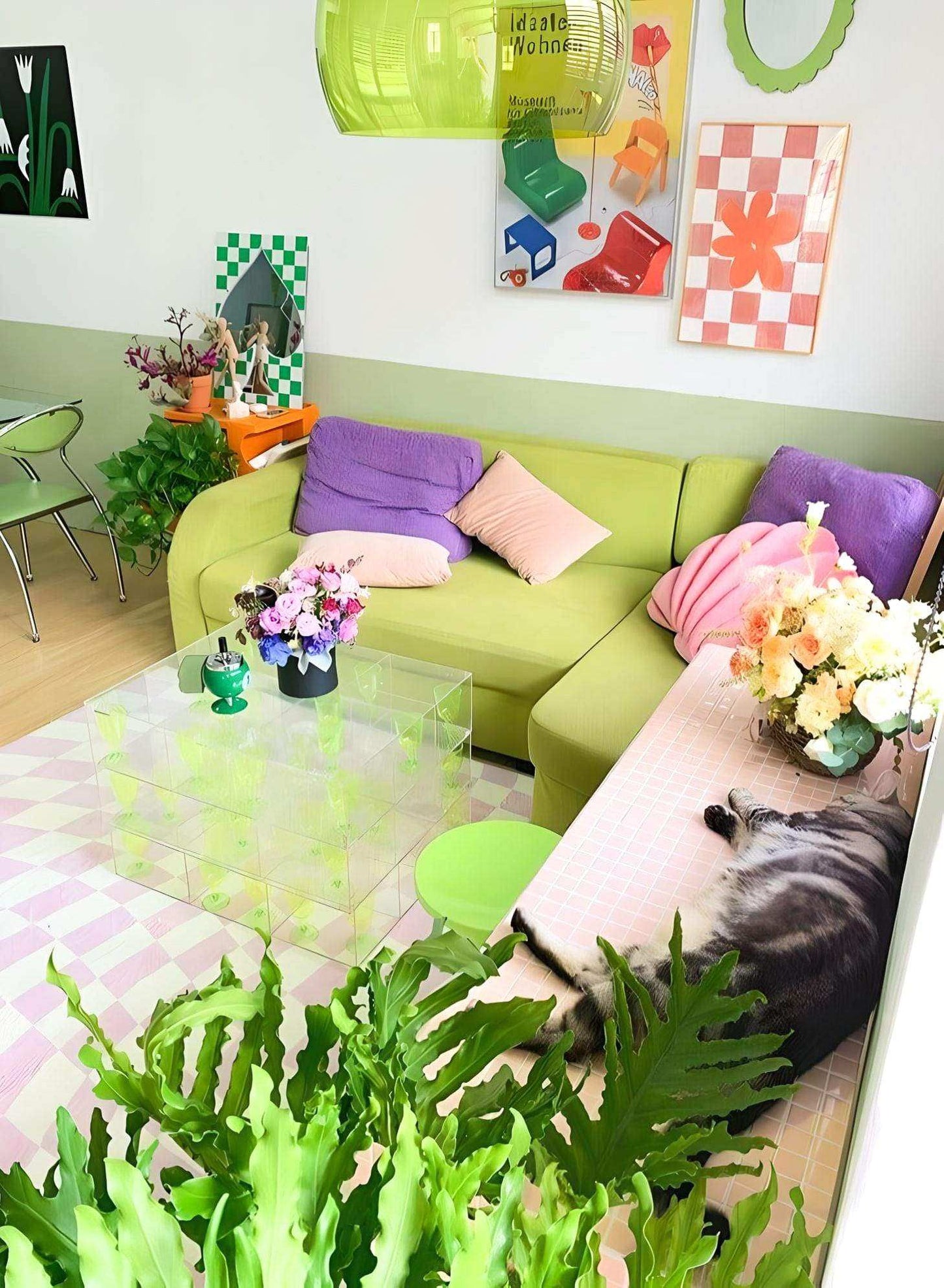 Tapis Damier Rétro Coloré – 7 Styles Antidérapants pour Salon ou Chambre