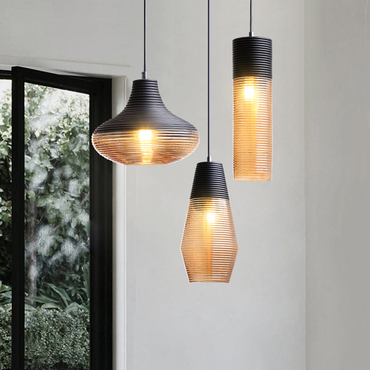 Suspension Renord, Verre Soufflé, Style Scandinave, Noir & Ambre
