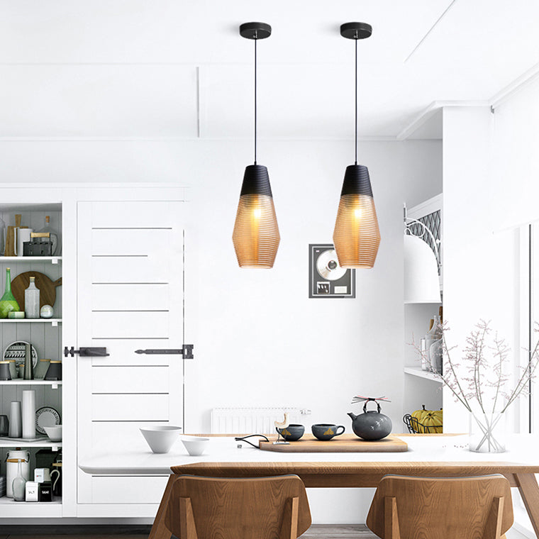Suspension Renord, Verre Soufflé, Style Scandinave, Noir & Ambre