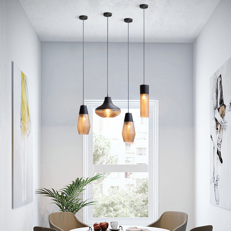 Suspension Renord, Verre Soufflé, Style Scandinave, Noir & Ambre