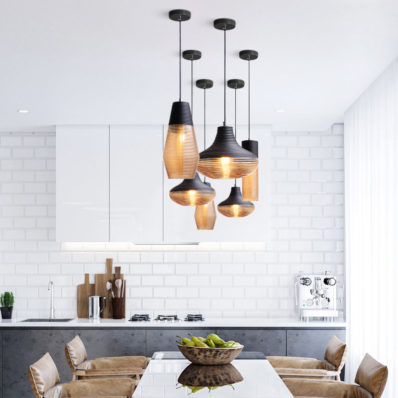 Suspension Renord, Verre Soufflé, Style Scandinave, Noir & Ambre