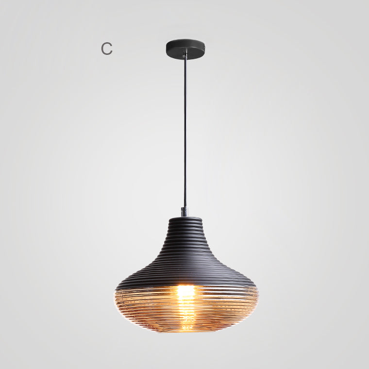 Suspension Renord, Verre Soufflé, Style Scandinave, Noir & Ambre