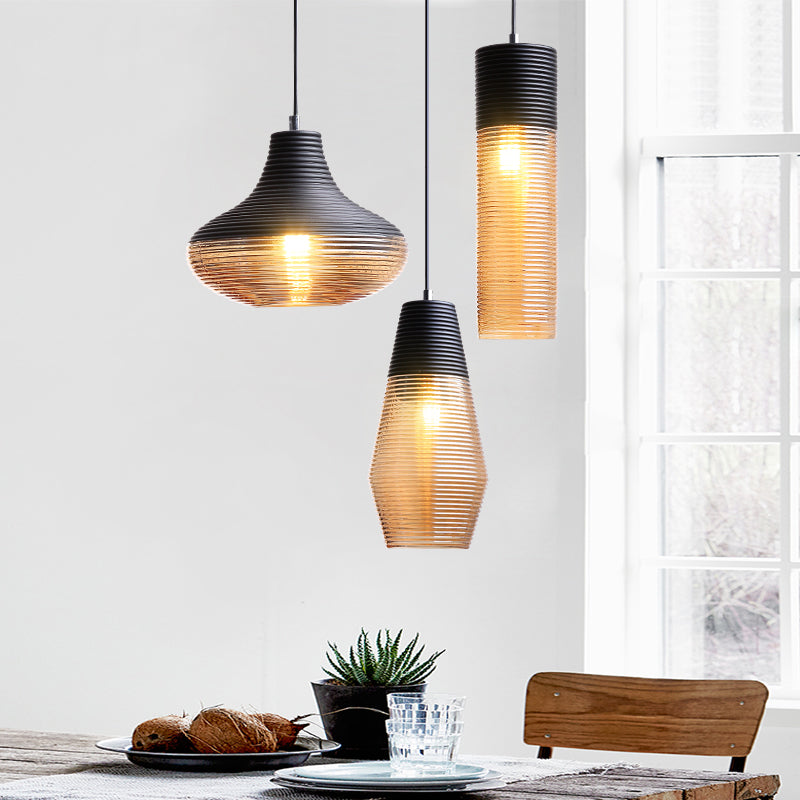Suspension Renord, Verre Soufflé, Style Scandinave, Noir & Ambre