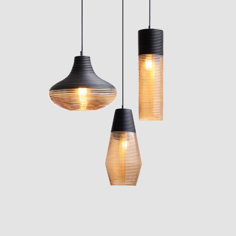 Suspension Renord, Verre Soufflé, Style Scandinave, Noir & Ambre