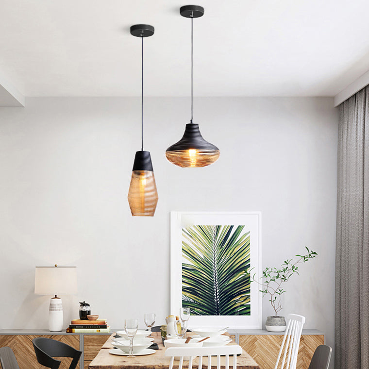 Suspension Renord, Verre Soufflé, Style Scandinave, Noir & Ambre