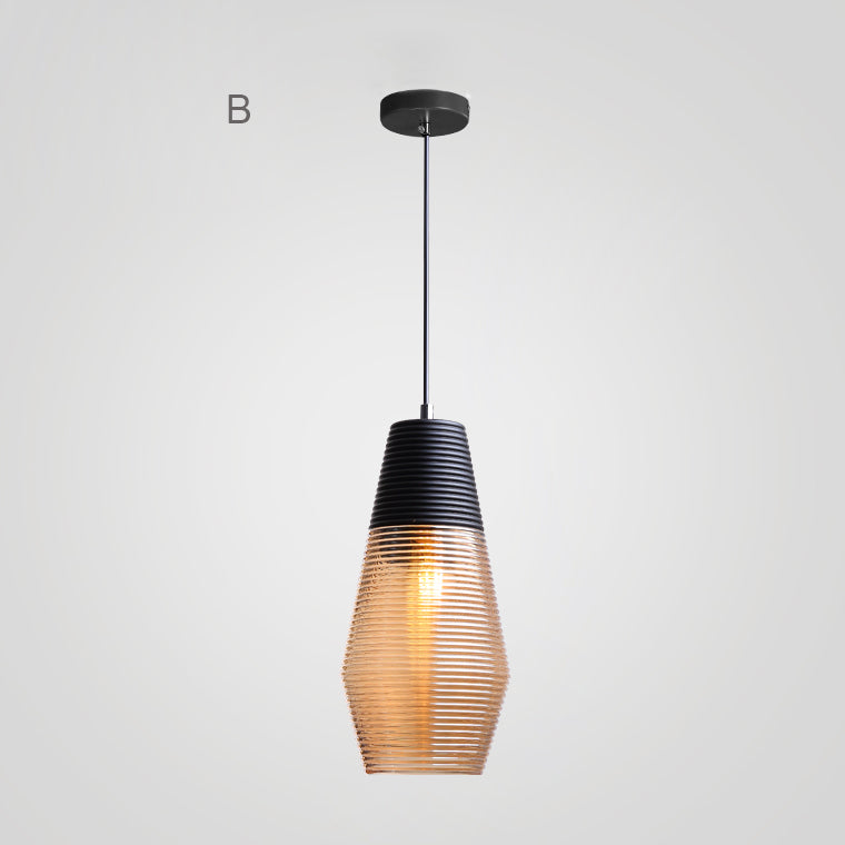 Suspension Renord, Verre Soufflé, Style Scandinave, Noir & Ambre