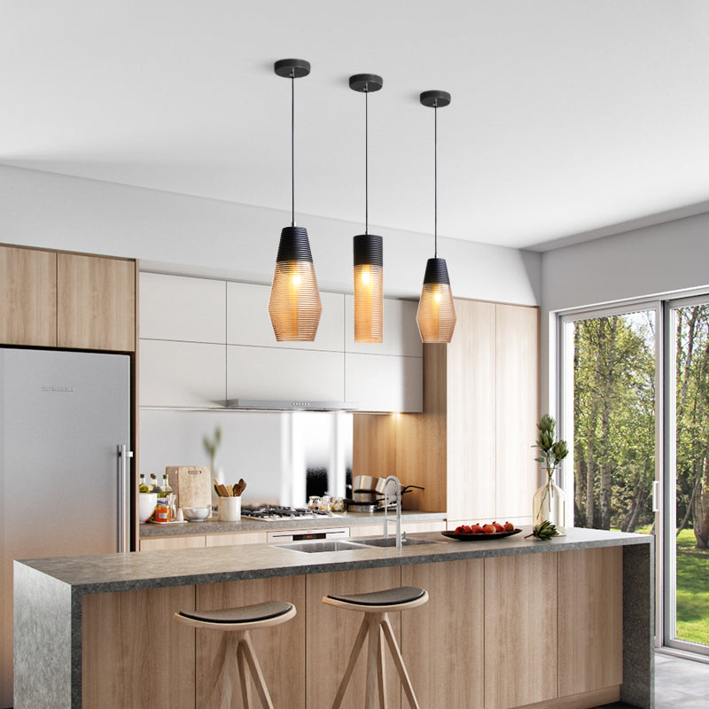 Suspension Renord, Verre Soufflé, Style Scandinave, Noir & Ambre