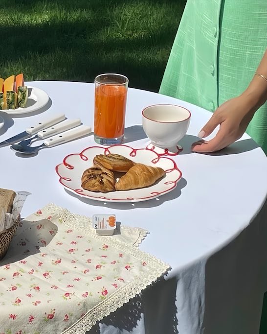 Assiettes en Céramique, Bord Ondulé Rouge, Lot de 2