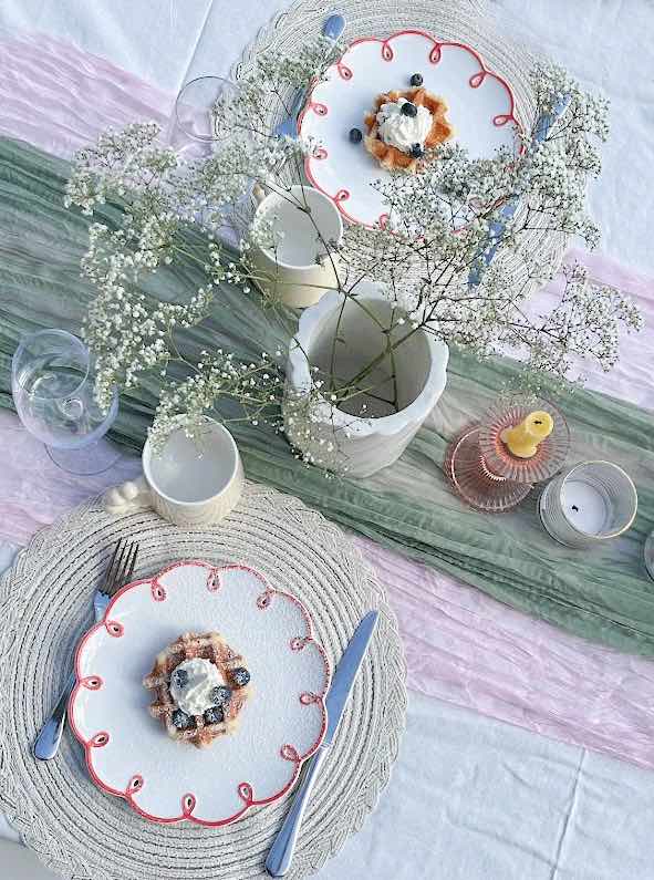 Assiettes en Céramique, Bord Ondulé Rouge, Lot de 2