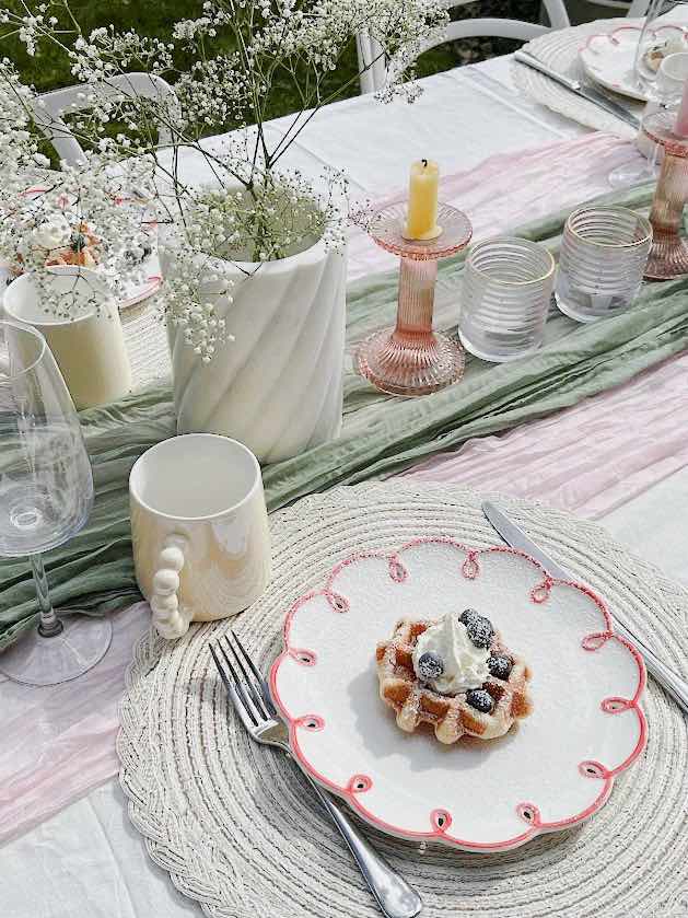 Assiettes en Céramique, Bord Ondulé Rouge, Lot de 2