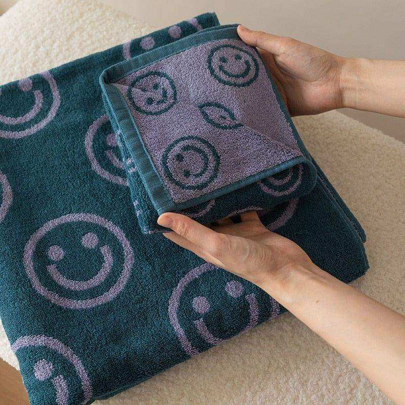 Serviette de Bain Smiley Biface, 100 % Coton, Ultra Douce