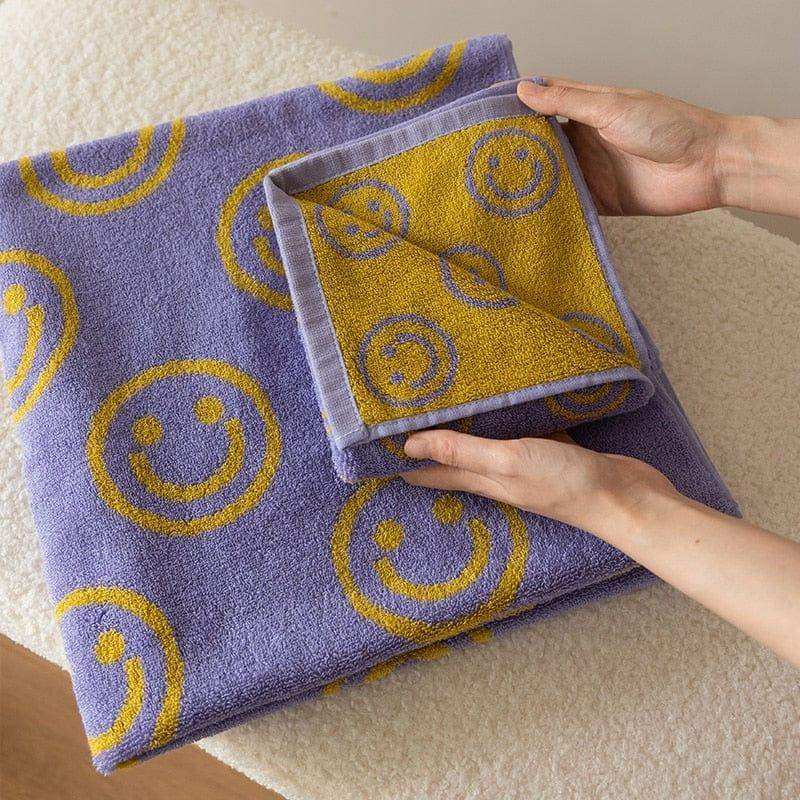 Serviette de Bain Smiley Biface, 100 % Coton, Ultra Douce