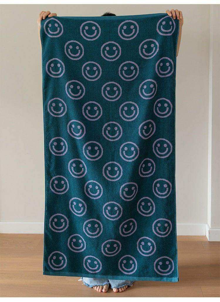 Serviette de Bain Smiley Biface, 100 % Coton, Ultra Douce