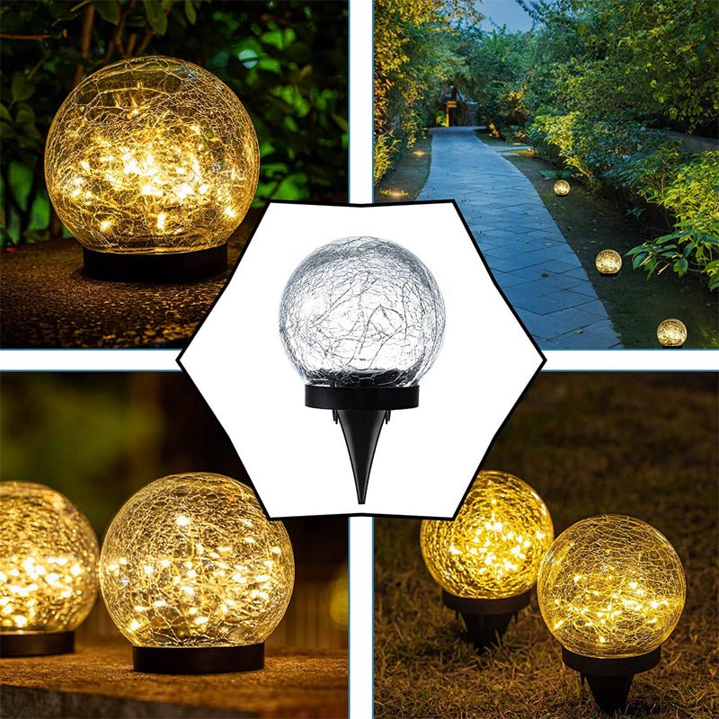 Globe Solaire en Verre Craquelé – Éclat magique pour vos soirées en extérieur