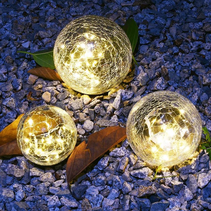 Globe Solaire en Verre Craquelé – Éclat magique pour vos soirées en extérieur