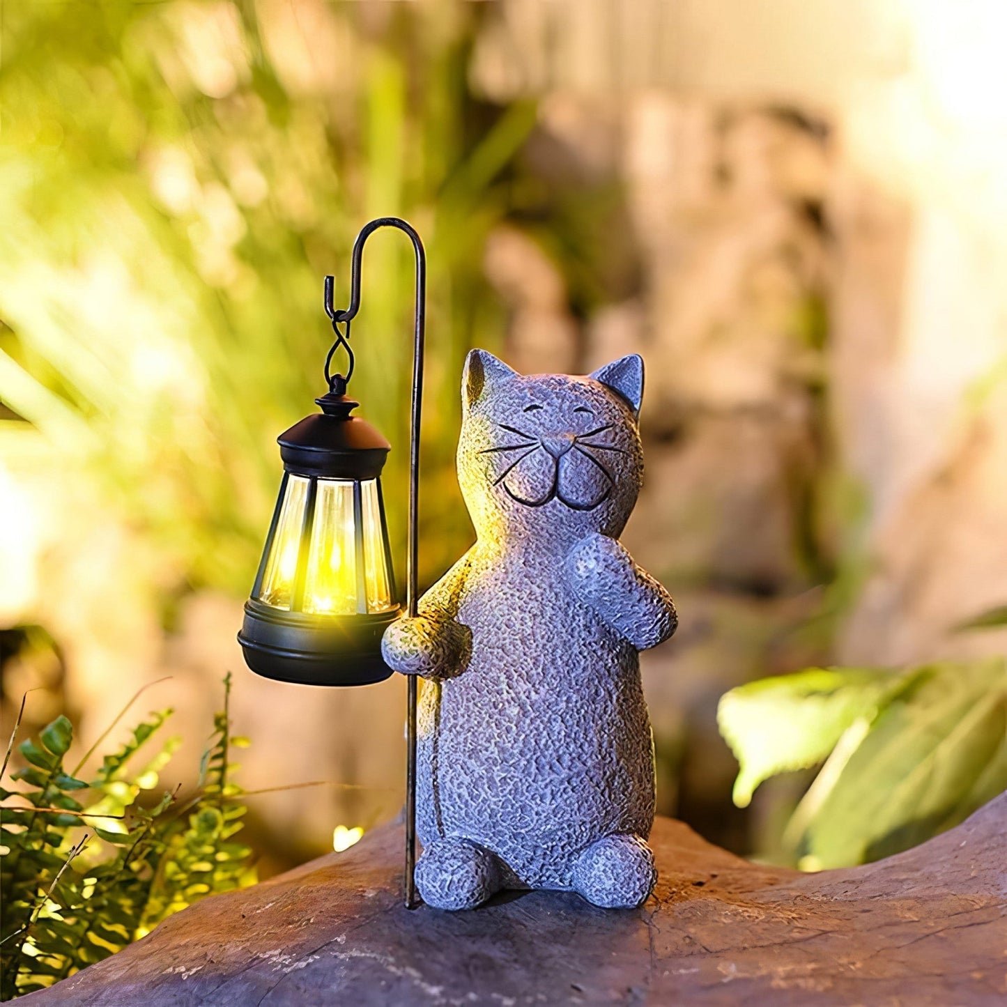 Statue Chat Solaire LED de Jardin – Résine Étanche