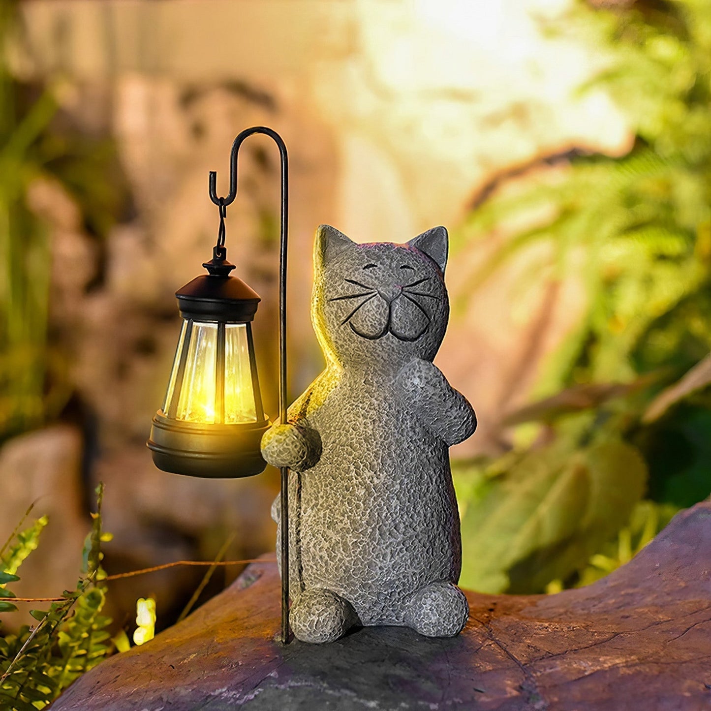 Statue Chat Solaire LED de Jardin – Résine Étanche