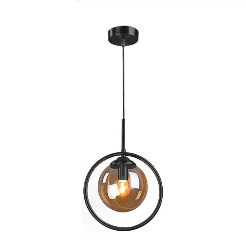 Suspension Boule Verre, Anneau Métal Doré ou Noir