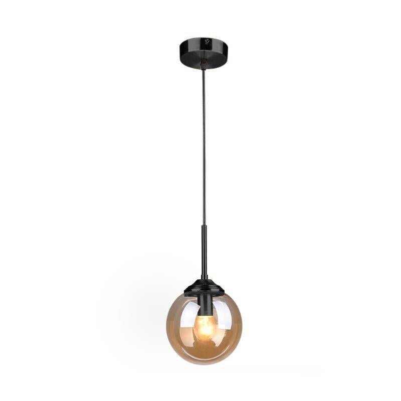 Suspension Boule Verre, Anneau Métal Doré ou Noir