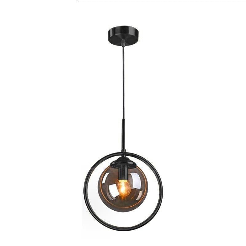 Suspension Boule Verre, Anneau Métal Doré ou Noir