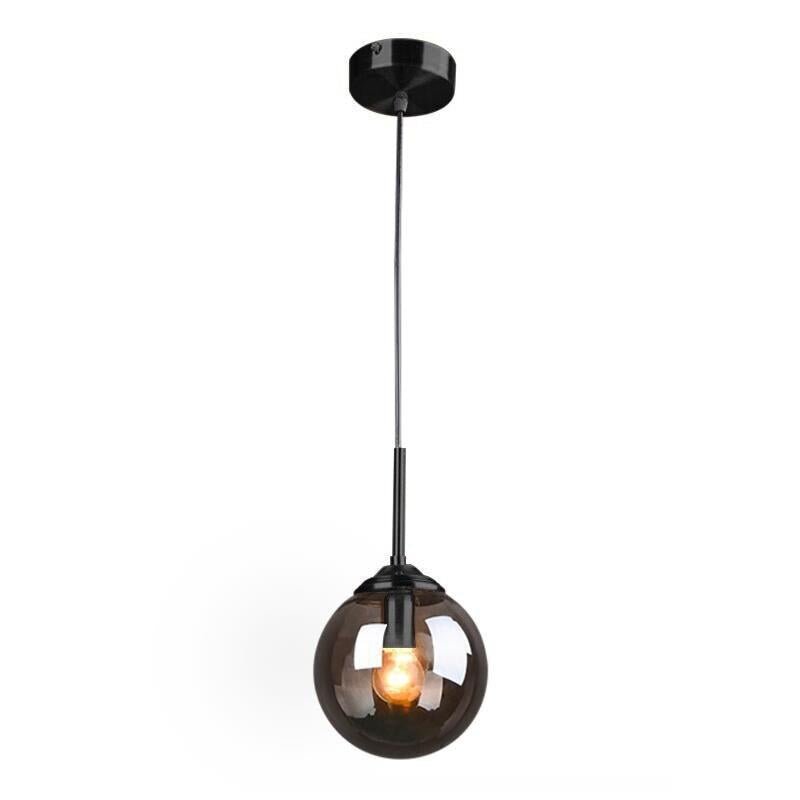 Suspension Boule Verre, Anneau Métal Doré ou Noir
