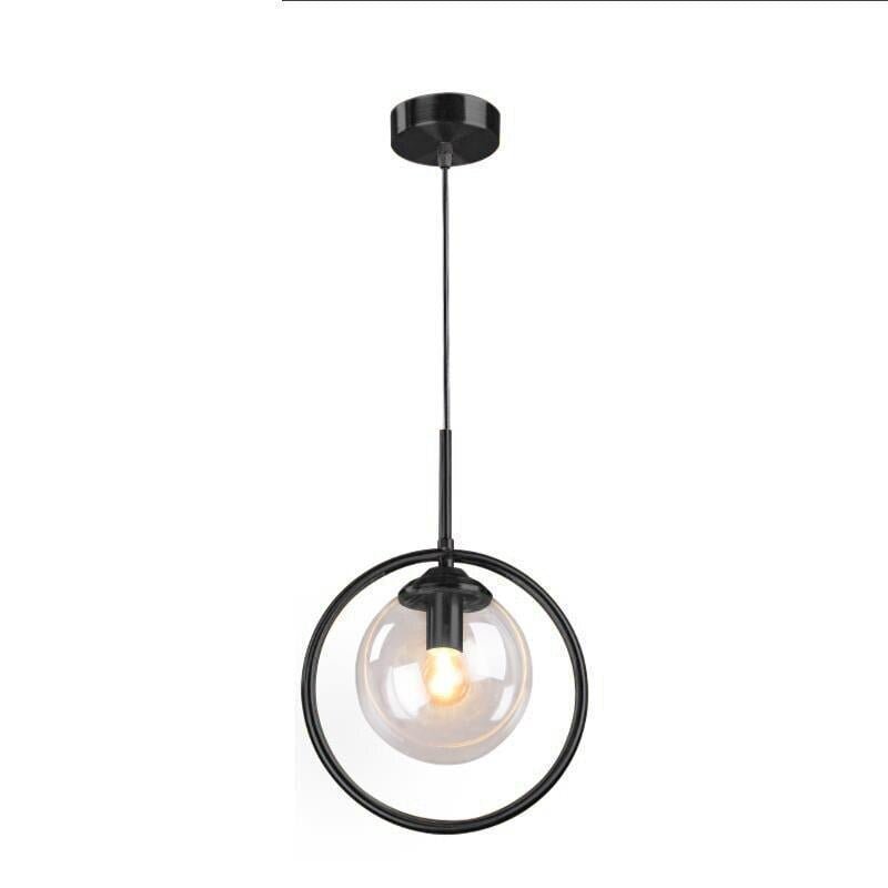 Suspension Boule Verre, Anneau Métal Doré ou Noir