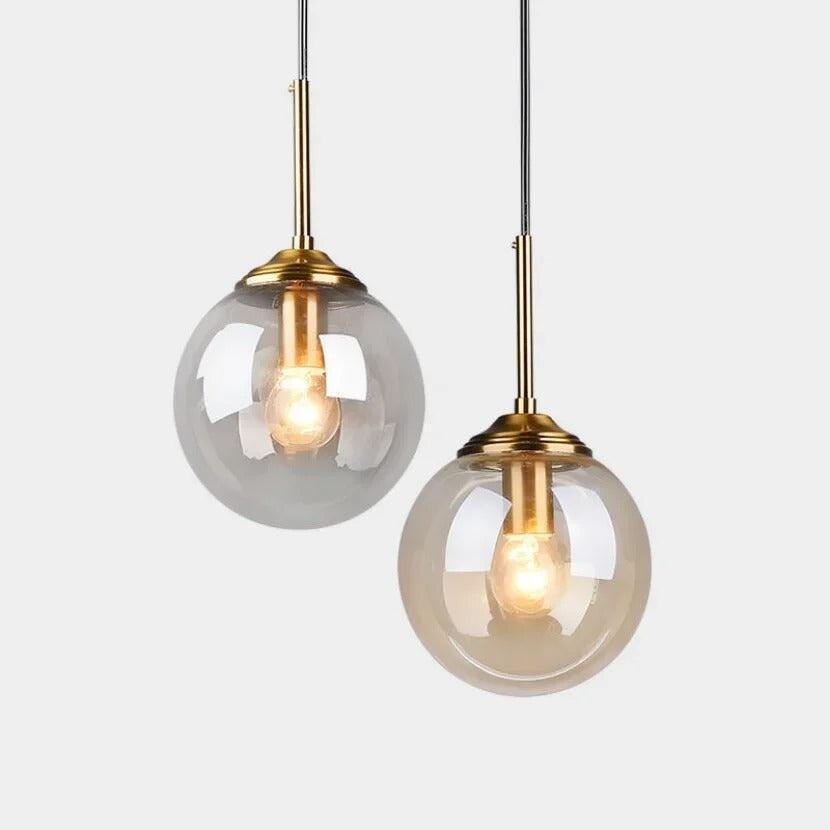Suspension Boule Verre, Anneau Métal Doré ou Noir