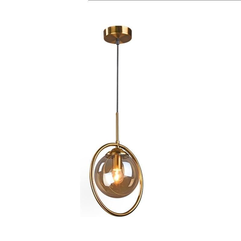 Suspension Boule Verre, Anneau Métal Doré ou Noir