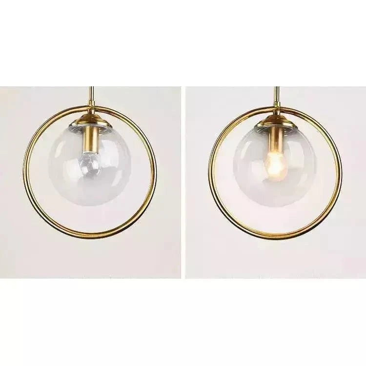 Suspension Boule Verre, Anneau Métal Doré ou Noir
