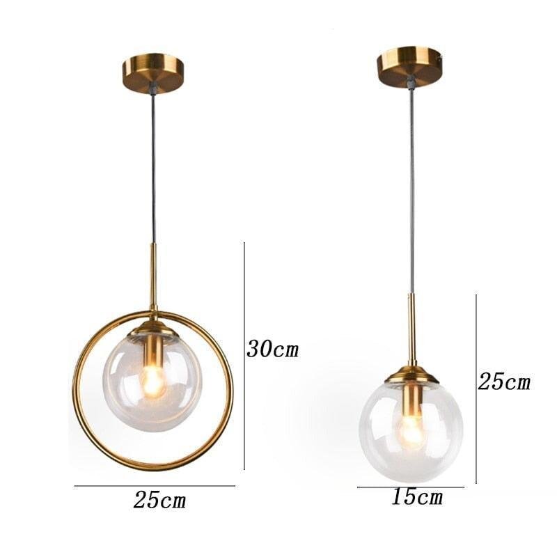 Suspension Boule Verre, Anneau Métal Doré ou Noir