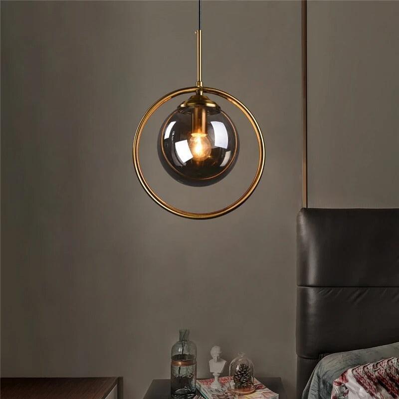 Suspension Boule Verre, Anneau Métal Doré ou Noir