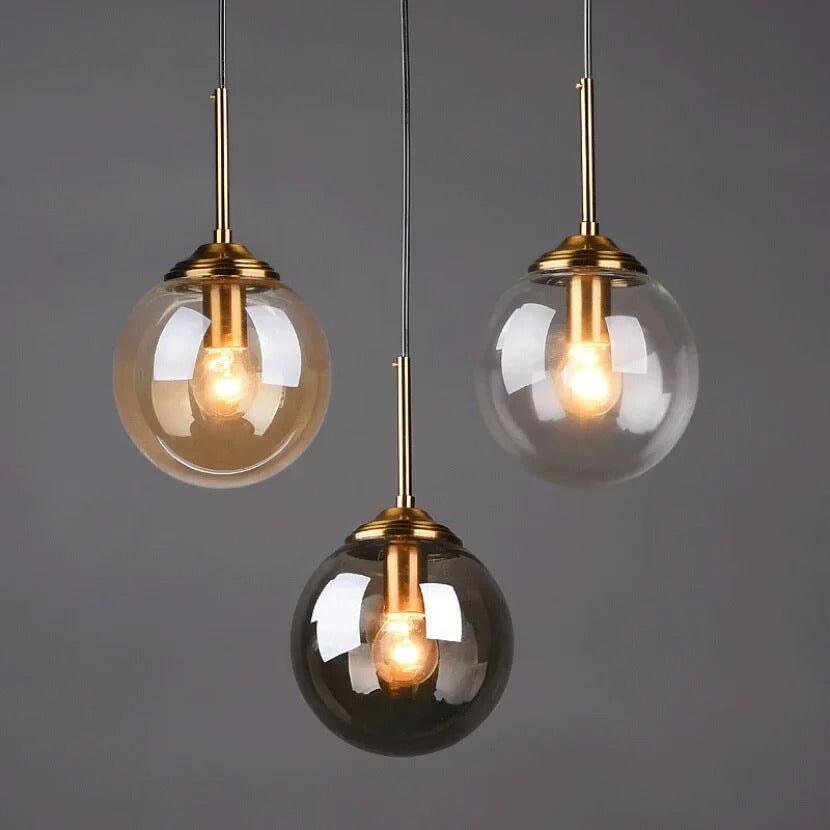 Suspension Boule Verre, Anneau Métal Doré ou Noir