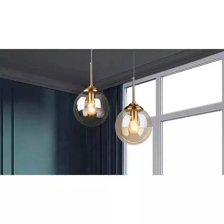 Suspension Boule Verre, Anneau Métal Doré ou Noir