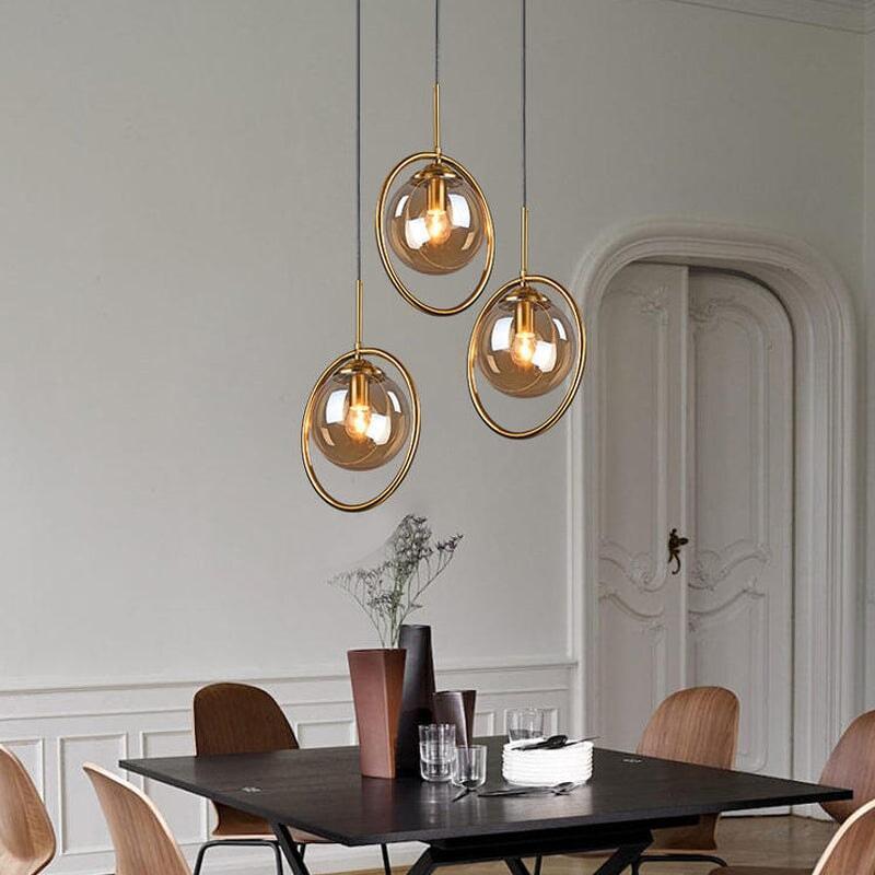 Suspension Boule Verre, Anneau Métal Doré ou Noir