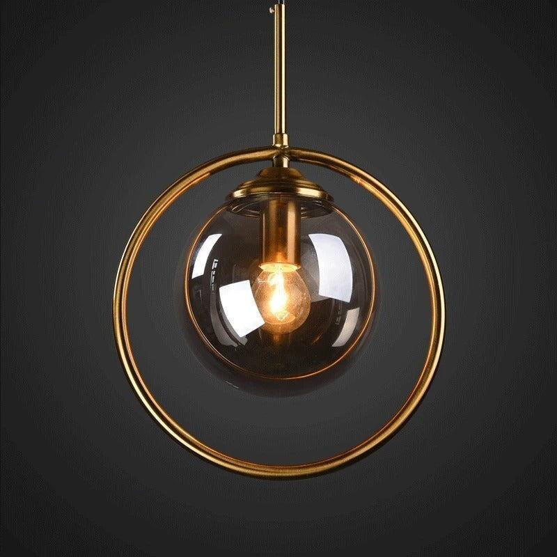 Suspension Boule Verre, Anneau Métal Doré ou Noir