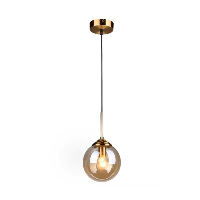 Suspension Boule Verre, Anneau Métal Doré ou Noir
