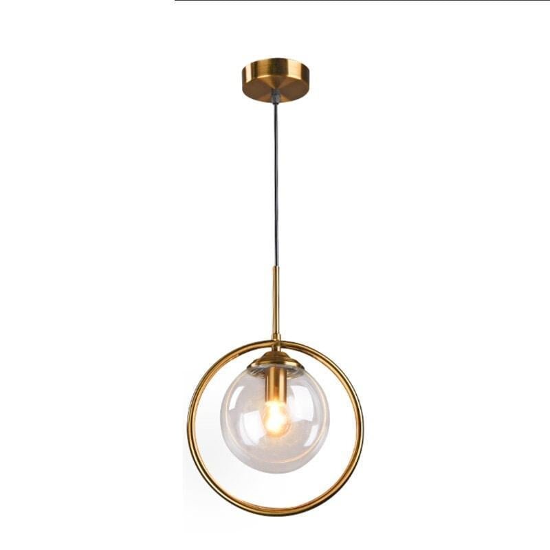 Suspension Boule Verre, Anneau Métal Doré ou Noir