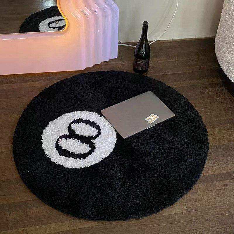 Tapis Rond Boule 8, Design Billard Noir & Blanc