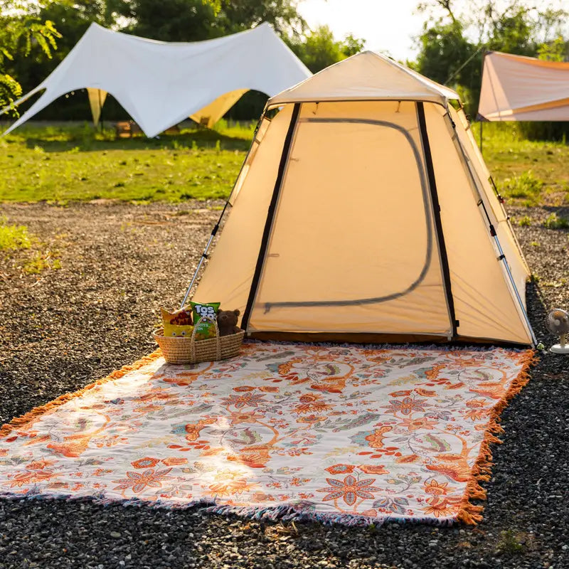 Couverture Bohème Florale en Coton – Style Rustique