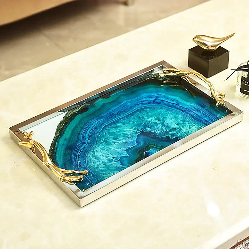 Plateau Décoratif en Agate Bleue – Luxe Naturel pour Vos Moments de Dégustation