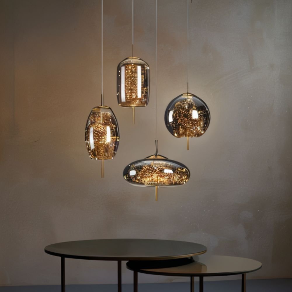 Suspension Verre Fumé LED Moderne Effet Céleste
