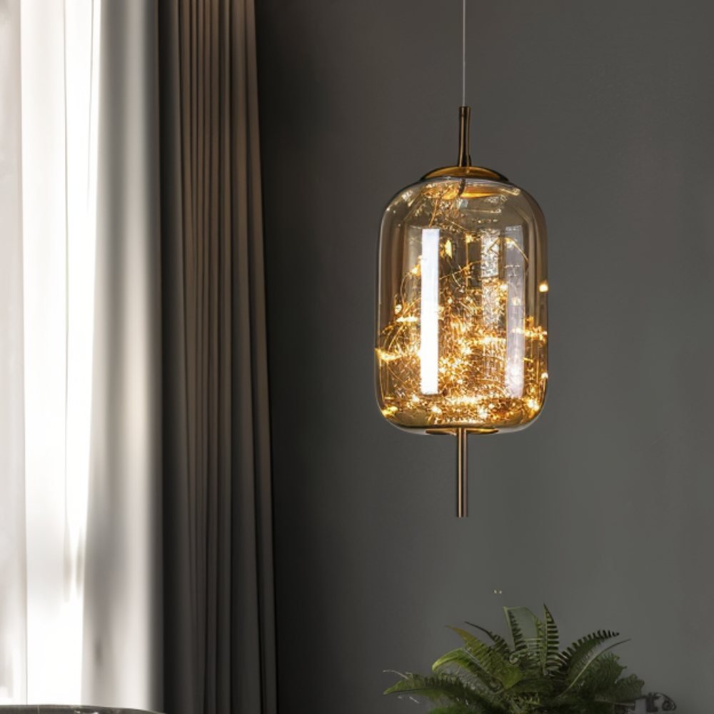 Suspension Verre Fumé LED Moderne Effet Céleste