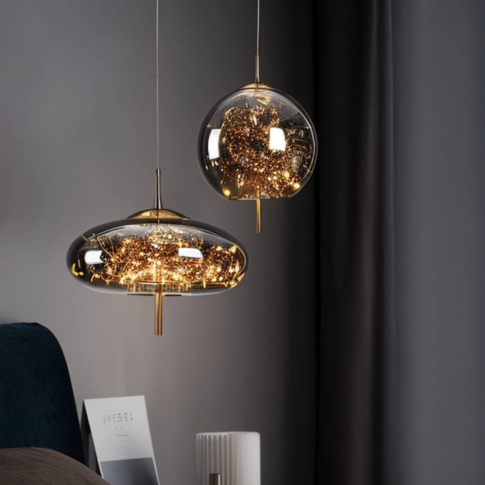 Suspension Verre Fumé LED Moderne Effet Céleste