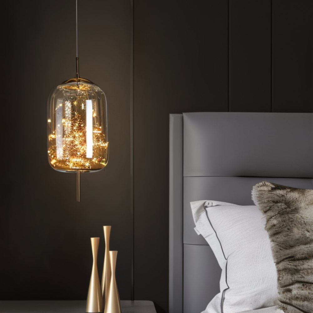 Suspension Verre Fumé LED Moderne Effet Céleste