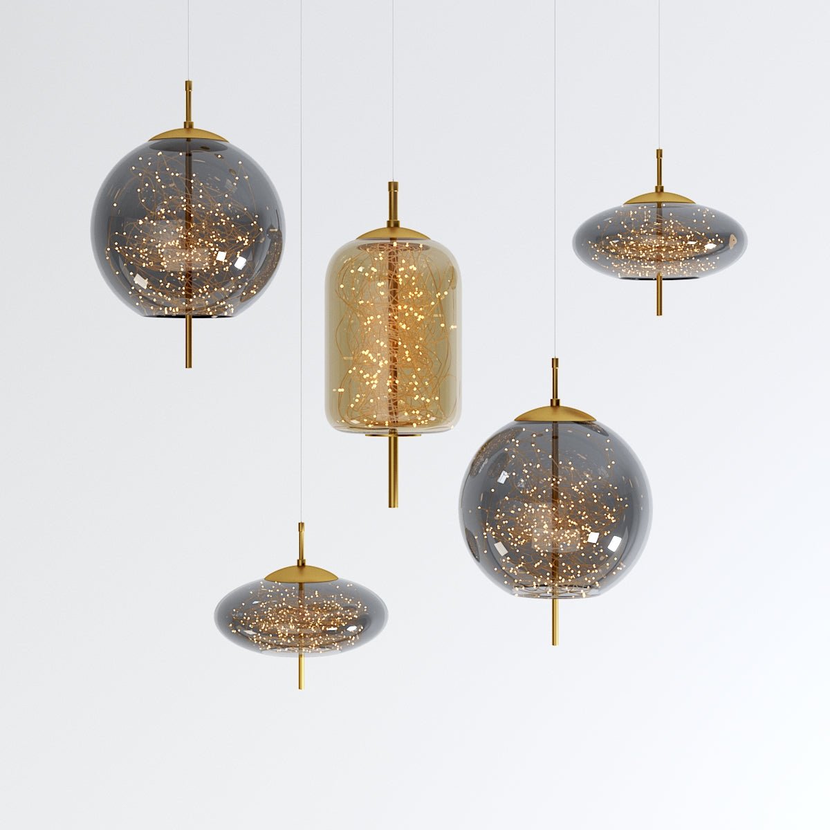 Suspension Verre Fumé LED Moderne Effet Céleste