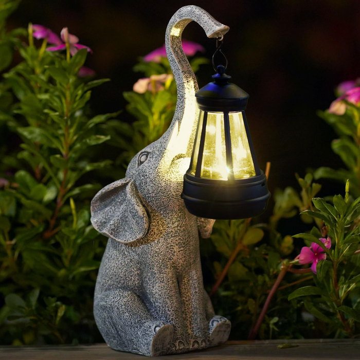 Lampe Solaire Élégante Éléphant – Statue de Jardin en Résine