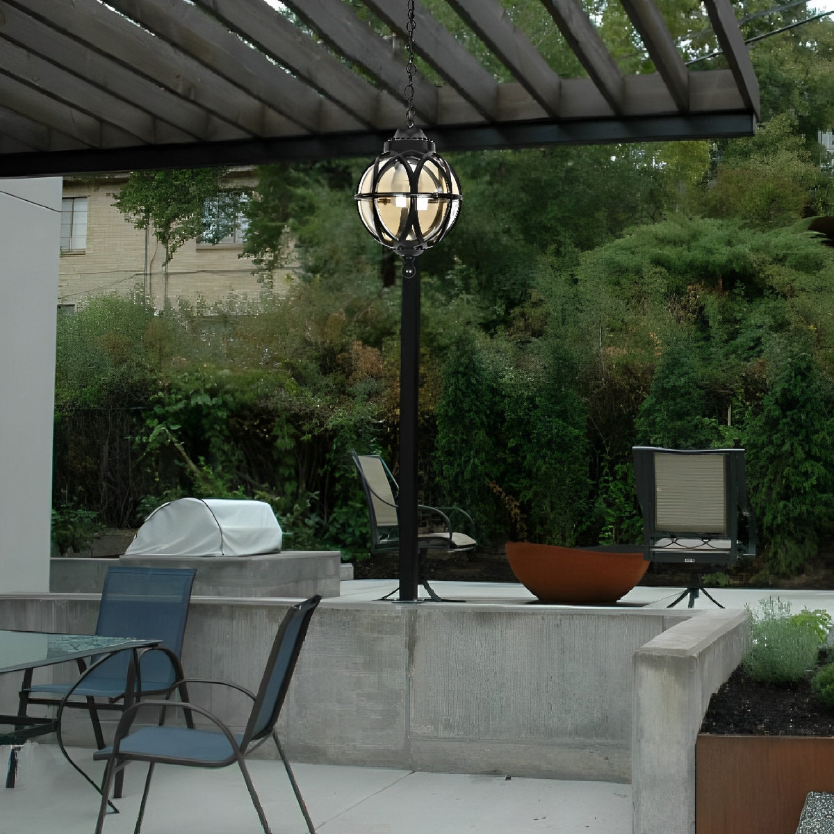 Lustre Extérieur Boule en Aluminium et Verre – Chaîne Réglable