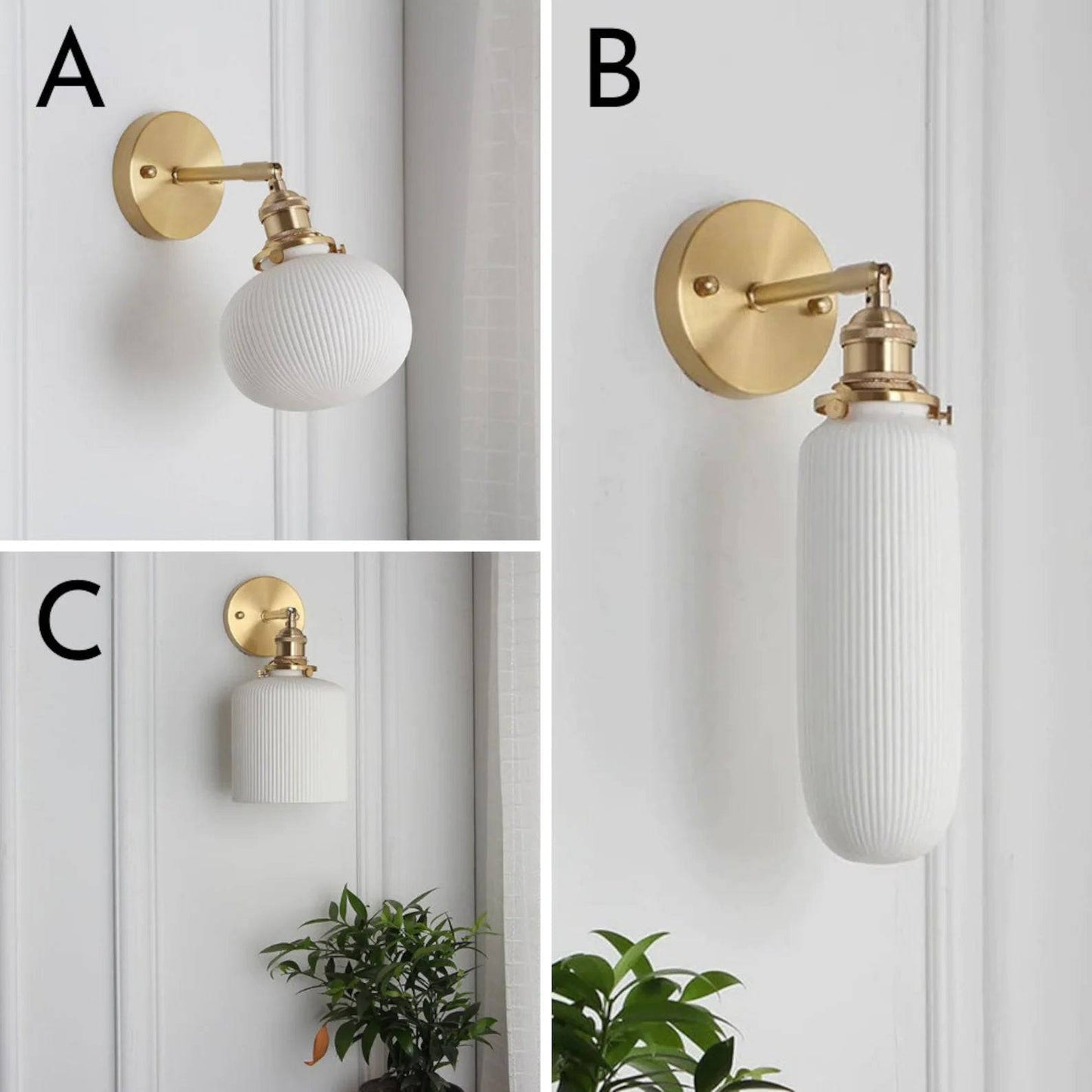 Applique Murale Céramique Blanche et Laiton Minimaliste