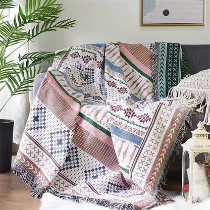 Plaid La Bohème Jacquard, Coton & Polyester, Franges Colorées